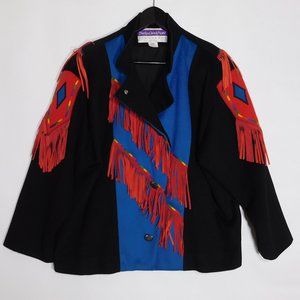 MaryLou Ozbolt Storer Wool Western Fringe Aztec Southwest Wool Jacket Coat S